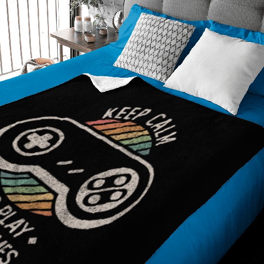 Retro Gaming Keep Calm Spruch Games Nerd Geek Baby Blankets