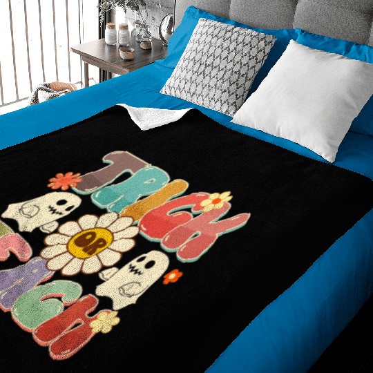 Retro Trick Or Teach Ghost Teacher Halloween Costu Baby Blankets