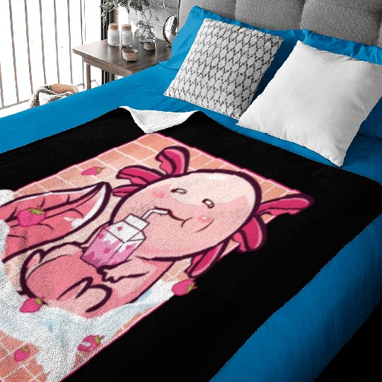 Kawaii Axolotl Strawberry Milk Shake Funny Sushi Baby Blankets