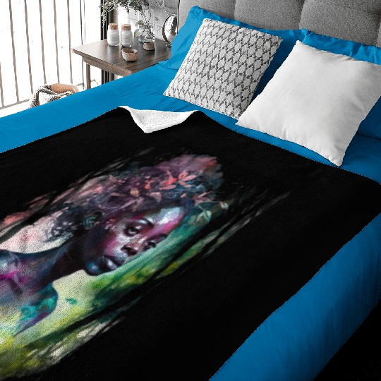 Black Nature Goddess - African American, Woodland Baby Blankets