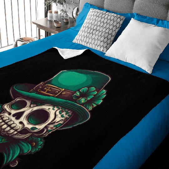 Sugar Skull Wearing A Hat St. Patrick's Day Design Baby Blankets