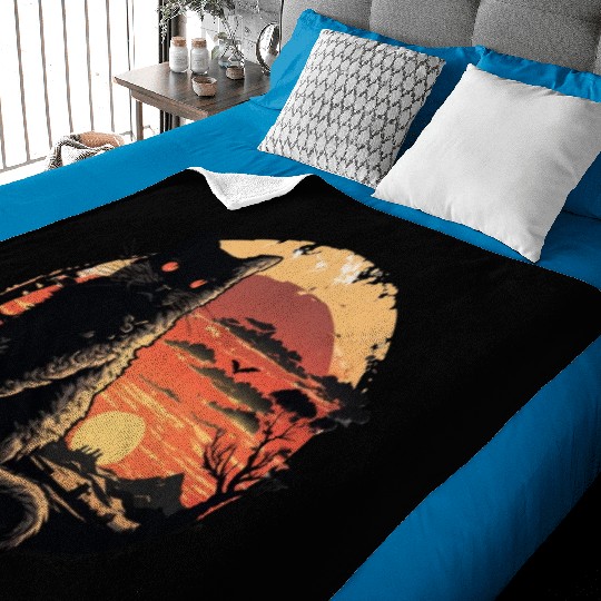 Catzilla Vintage Funny Cute black Cat Art Japanese Baby Blankets