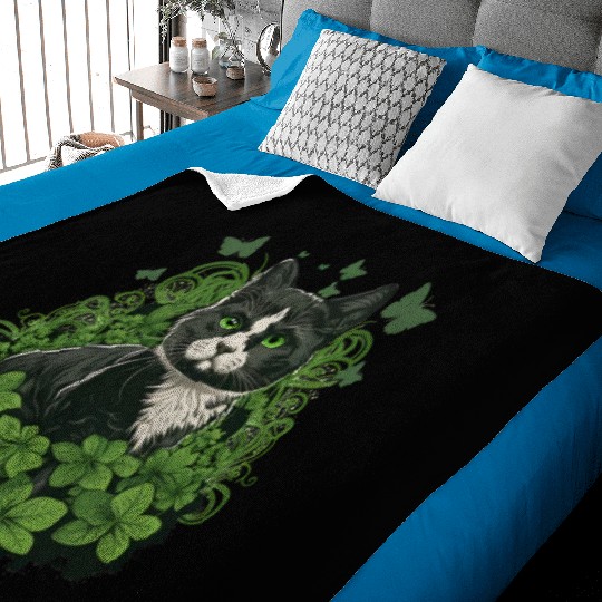 Black and white cat with ivy and butterflies Baby Blankets