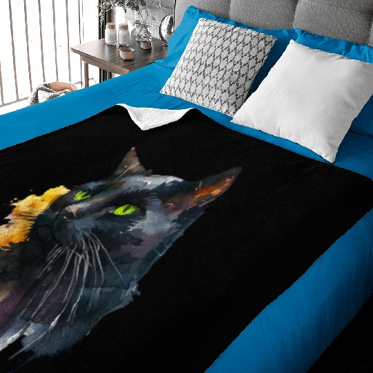 Black Cat Watercolor Portrait Baby Blankets