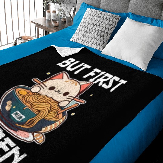 But First Ramen Cat Japanese Tokyo Ramen Noodles Baby Blankets