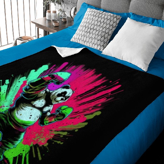 Cool Colorful Panda Boxer MMA Martial Arts Baby Blankets