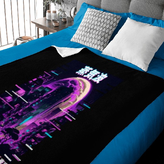 Retro Glitch Cityscape Vaporwave Futurism Tokyo Ae Baby Blankets