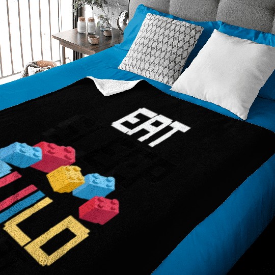 Funny Eat Sleep Build Gift Men Women Cool Blocks Baby Blankets