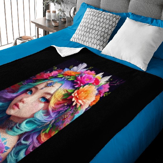 Spring Girl with a bouqet of flowers garland #8 Baby Blankets