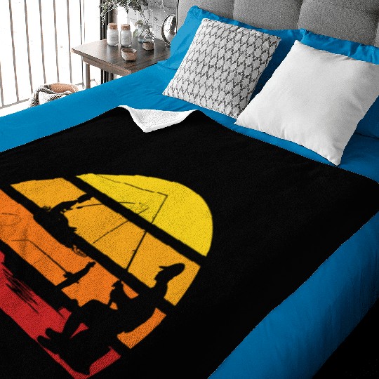 Vintage sunset fishing boat angler Baby Blankets