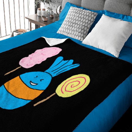 Cute Candy Holding Lollipop And Cutton Candy Baby Blankets