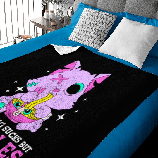 Pastel Goth Cat Ramen Everything Sucks But Noodles Baby Blankets