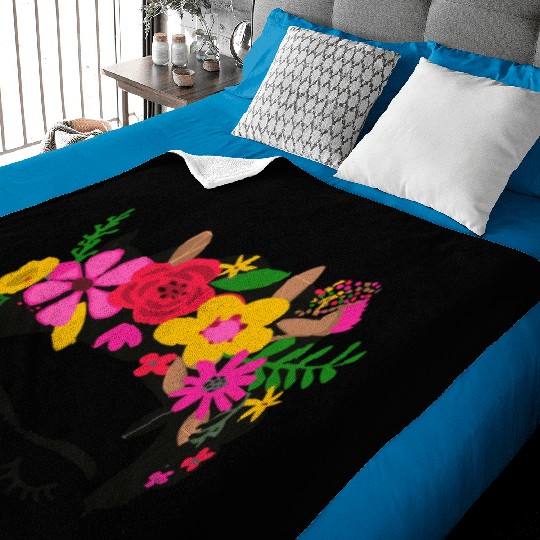 Frida Kahlo Illustration Floral Boho Style Mexican Baby Blankets