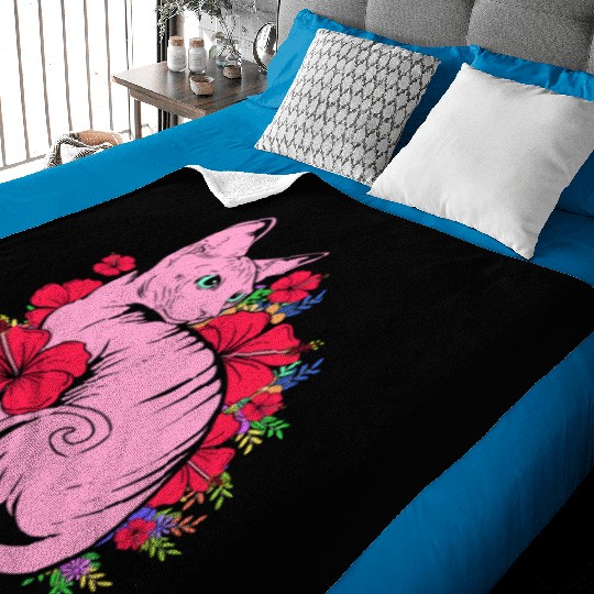 Cat Owner Pet Kitten Sphynx Cat With Flowers Baby Blankets