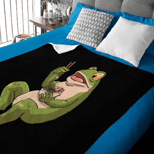 Toad Frog eating Ramen Soup Design for a Frog Baby Blankets