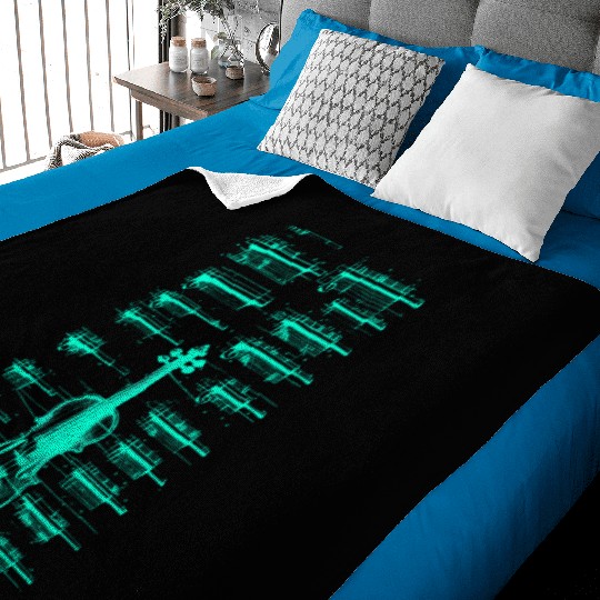 Teal Neon Da Vinci violin blueprint Baby Blankets