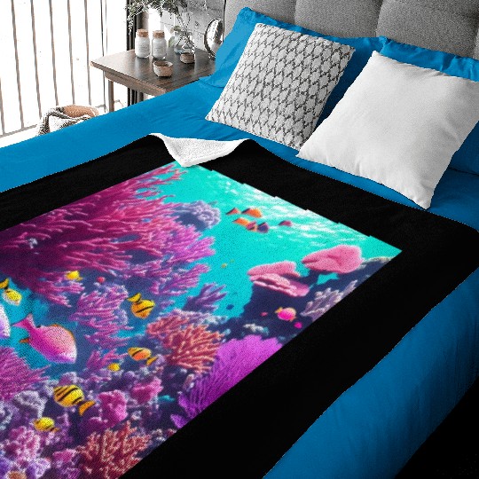 Viral magenta coral reef with tropical fish Baby Blankets
