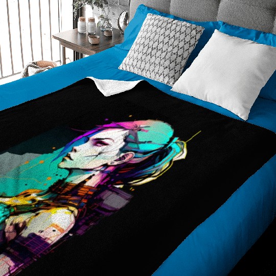 Bold and Beautiful Cyberpunk Girl with Teal Hair Baby Blankets