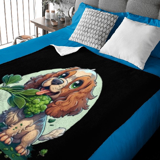 Cute dog eats green broccoli vegetables Baby Blankets