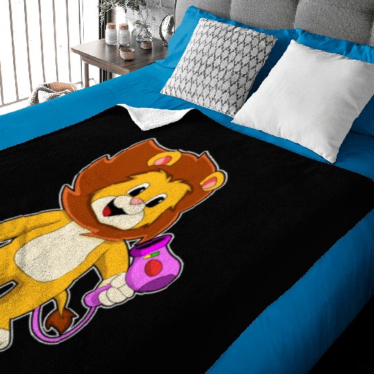 Lion With Hair Dryer Baby Blankets