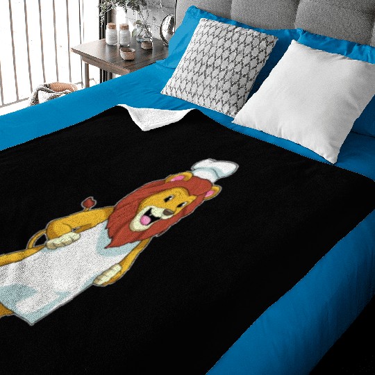 Lion As Cook With Chef Hat Cooking Apron Baby Blankets