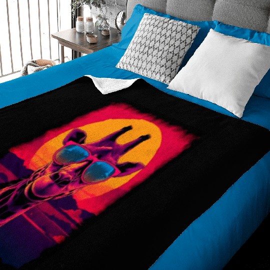 80s Synthwave Giraffe Baby Blankets