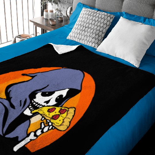 Retro Halloween Pizza Lover Ghost Grim Reaper Baby Blankets