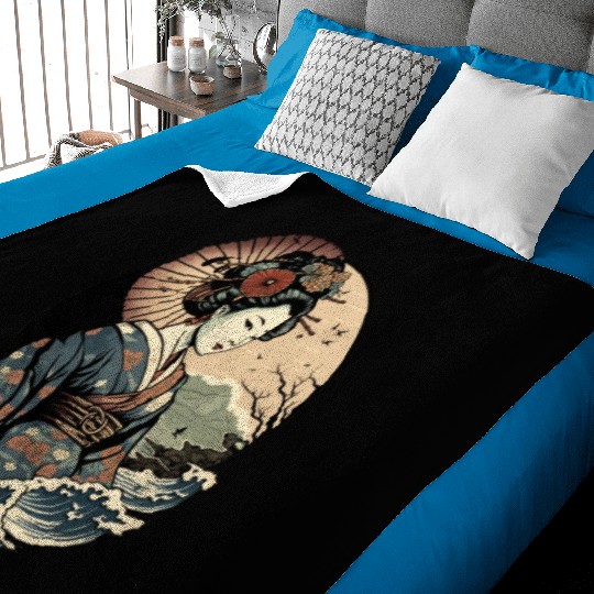 Geisha Watercolor Sea Waves Asian Art Woman Baby Blankets