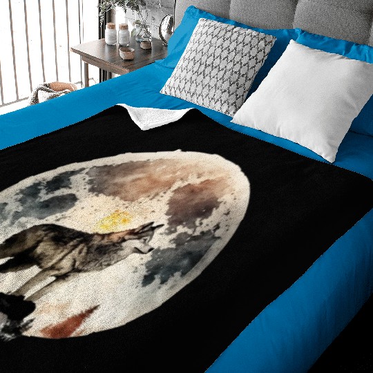 Wolf Moonlight Forest Wild Werewolf Watercolor 4 Baby Blankets