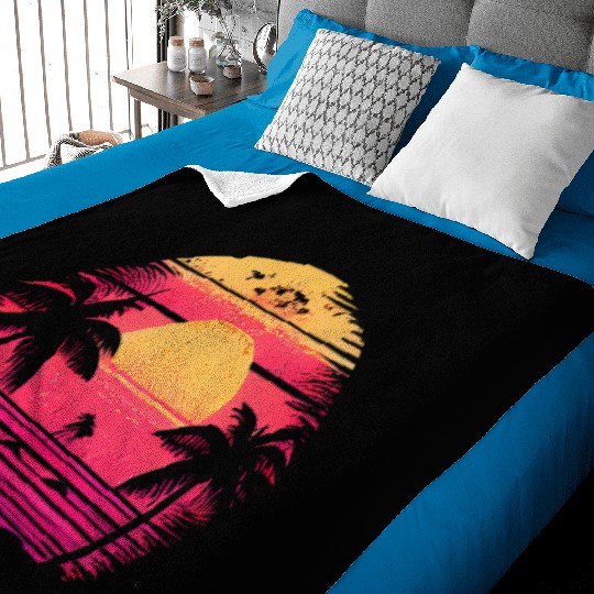 Vintage Retro Sunset Watercolor Beach Vacation 1 Baby Blankets
