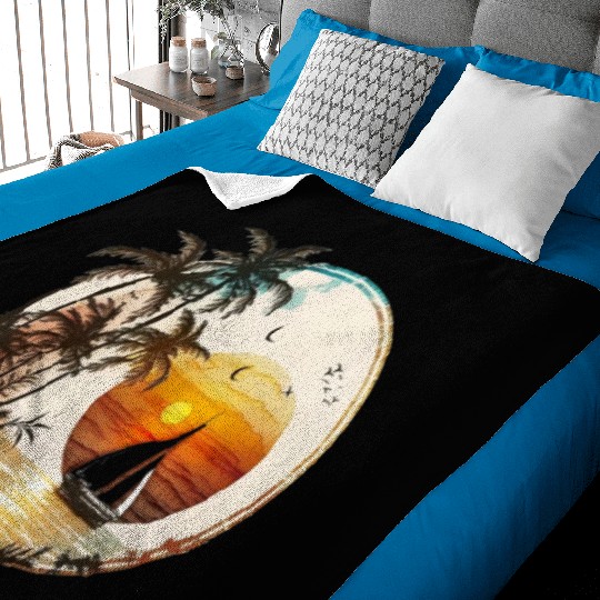 Beach Sunset Sailboat Palm Trees Ocean Vacation 2 Baby Blankets