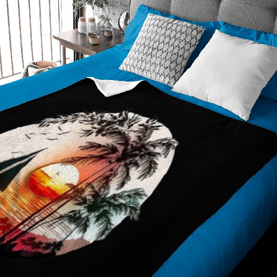 Beach Sunset Sailboat Palm Trees Ocean Vacation 4 Baby Blankets