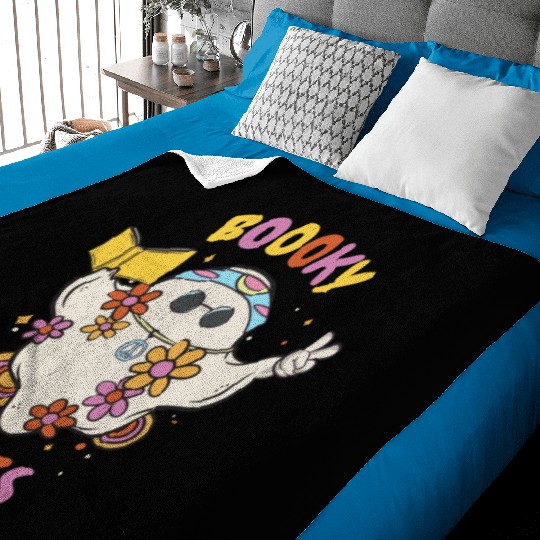 Reading Teacher Halloween Groovy Floral Ghost Baby Blankets