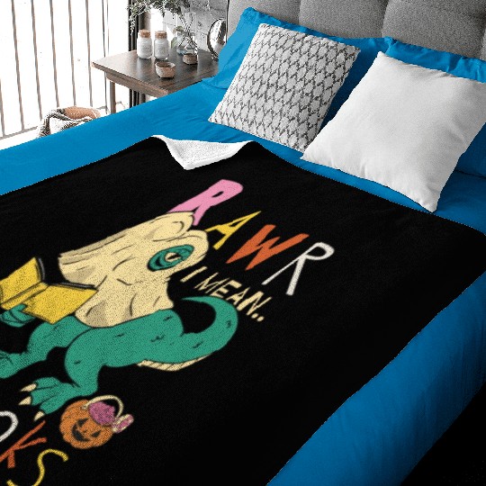Reading Teacher Halloween T Rex Ghost Book Baby Blankets