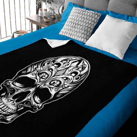 Skull Dia de los Muertos Halloween Tattoo Rose Baby Blankets