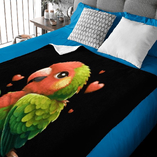 Cute Parrot Green Red Budgie Valentines Day Pet Bi Baby Blankets