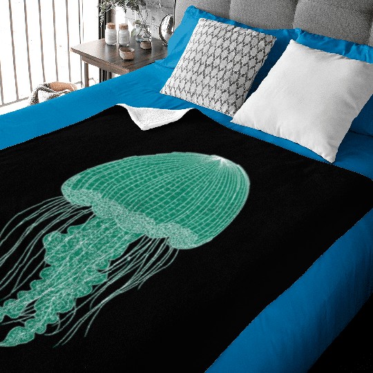 Sea life, Green Jellyfish Baby Blankets