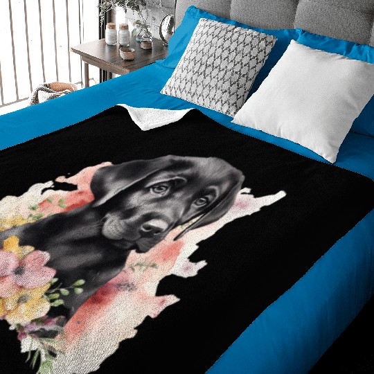 Black Lab Dog Watercolor Floral Baby Blankets