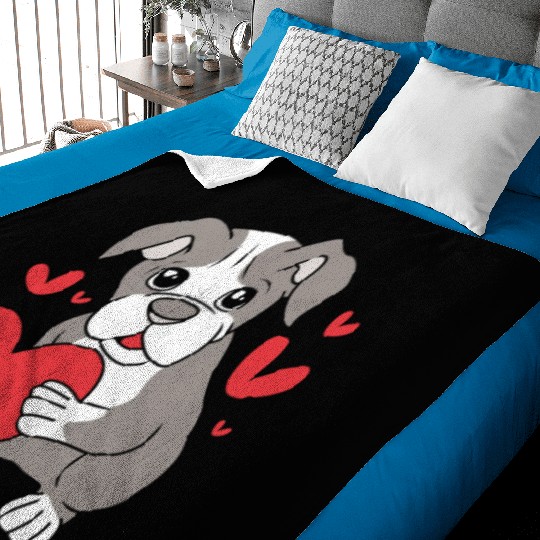 Cute Heart Puppy Boston Terrier Dog Baby Blankets