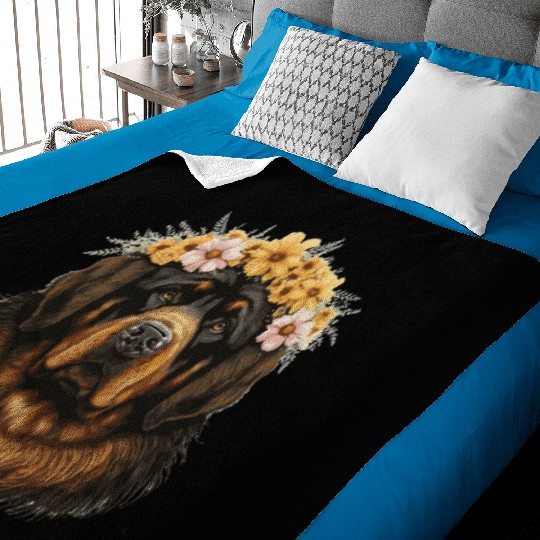 Tibetan Mastiff Flower Crown Floral Farm Animal Pe Baby Blankets