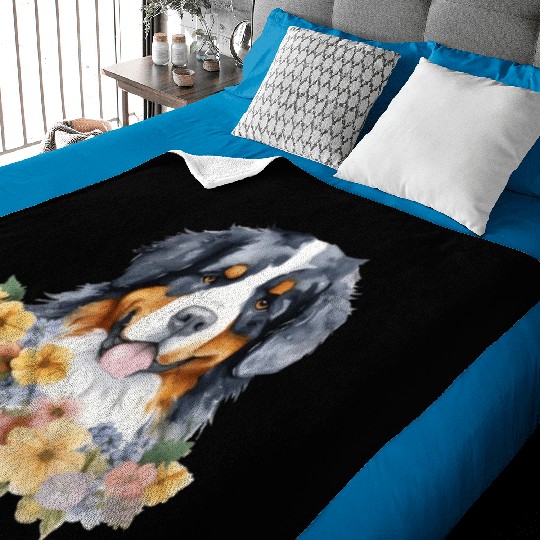 Bernese Mountain Dog Watercolor Floral Baby Blankets