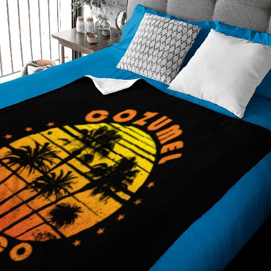 Retro Cozumel Mexico Souvenir Vintage Palm Tree Baby Blankets