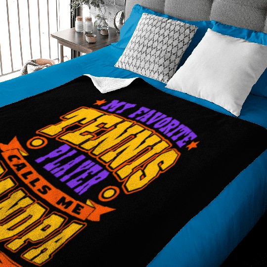 Calls Me Grandpa Funny Grandchildren Tennis Lover Baby Blankets