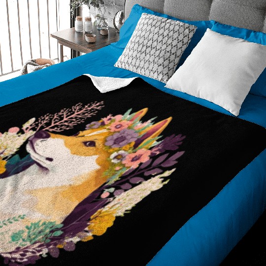 Cute Shiba Inu Flower Crown Pet Dog Breed Floral P Baby Blankets