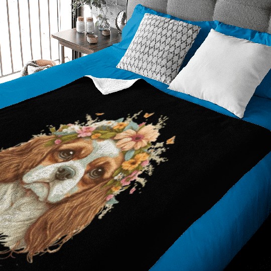 Cavalier King Charles Spaniel Flower Crown Dog Flo Baby Blankets