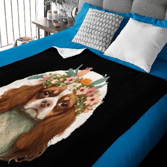 Cavalier King Charles Spaniel Flower Crown Pet Dog Baby Blankets