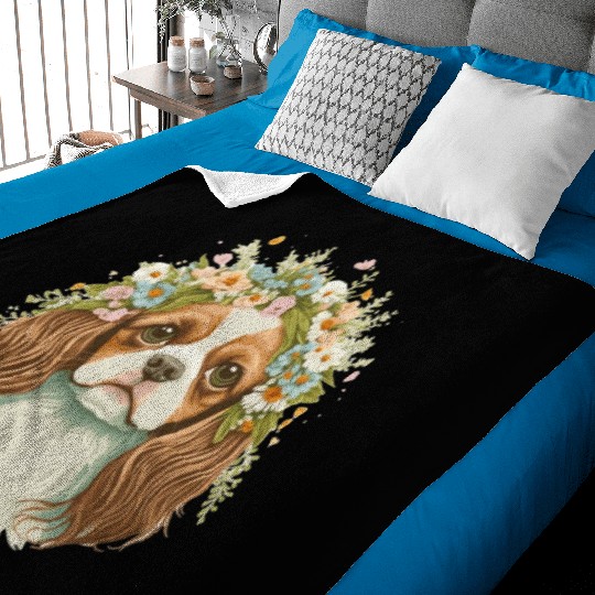 Cute Cavalier King Charles Spaniel Flower Crown Do Baby Blankets