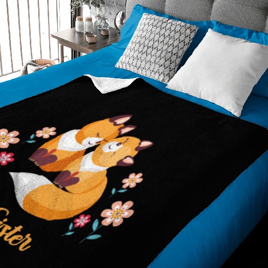 Cute Fox Siblings Gift for Little Sister Baby Blankets