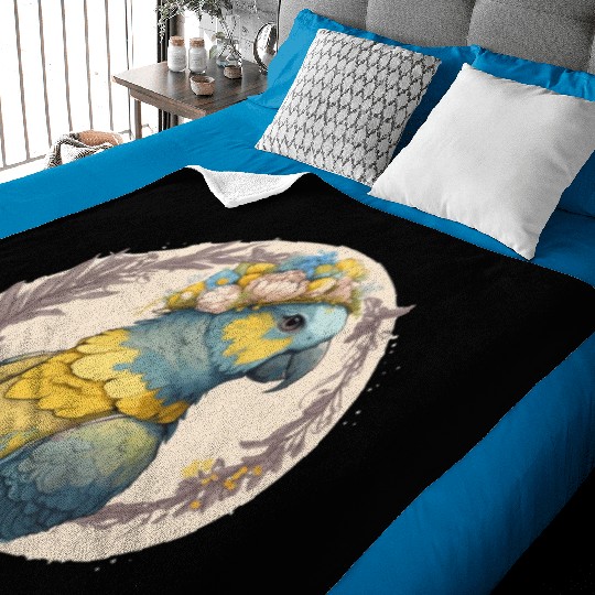Yellow Blue Ara Macaw Flower Crown Parrot Parakeet Baby Blankets