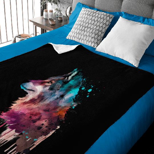 Wolf Multicolor Watercolor Portrait Baby Blankets